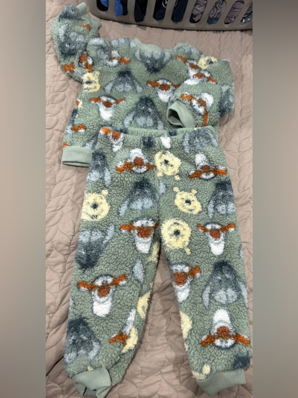 Disney Mint Green Sherpa Puffer Jacket with Gray, White & Orange Accents